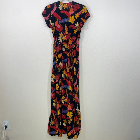 XIX Palms Hawaii Maxi Wrap Dress Size S  Floral Long Rayon Short Sleeve Resort‎ - Picture 2 of 8